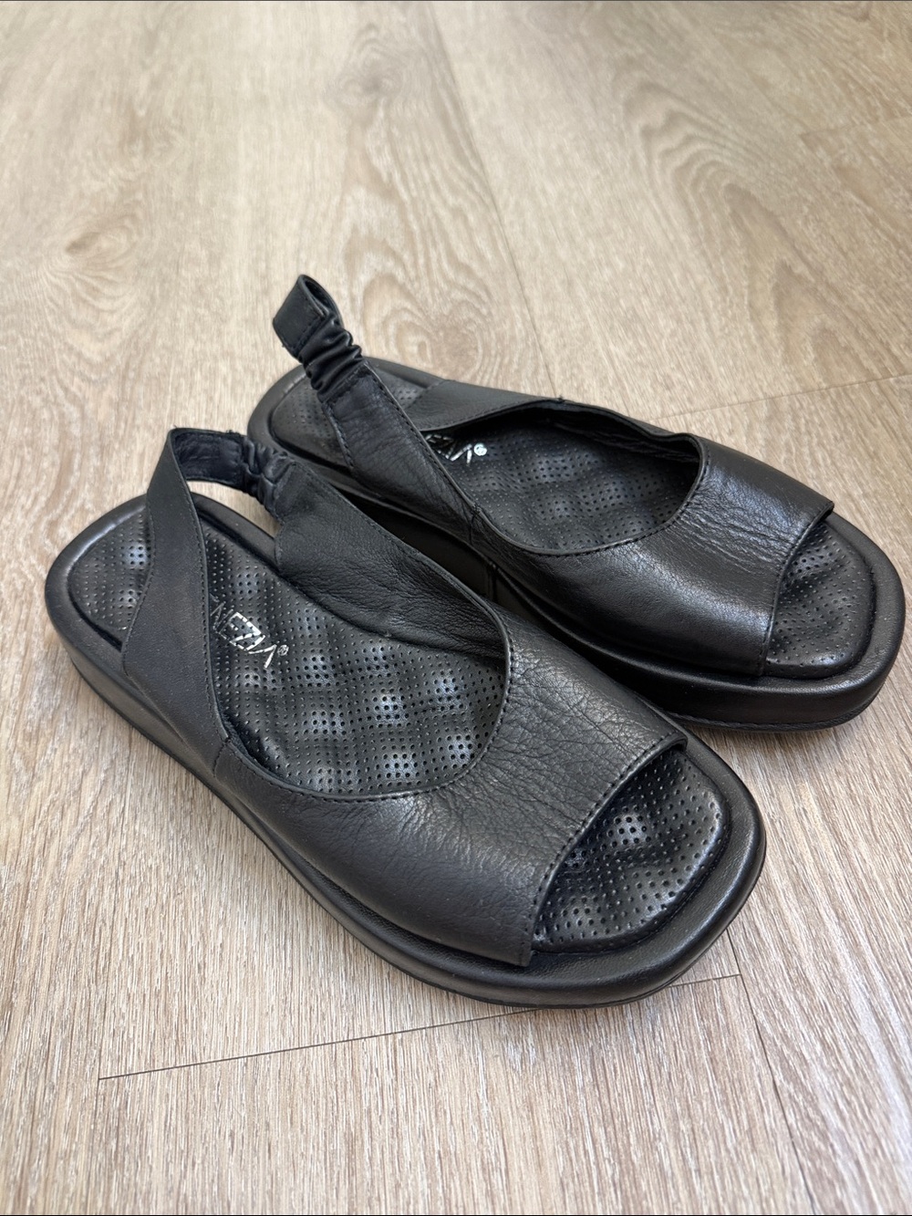 Black Leather Slingback Sandals